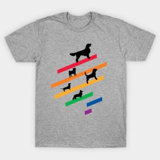 Cosmic Rainbow Dogs - Stripes and Black Silhouettes T-Shirt